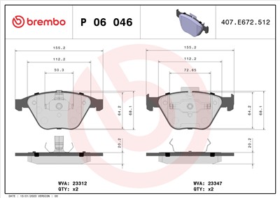 BREMBO P 06 046 Číslo výrobce: 23312. EAN: 8020584059944.
