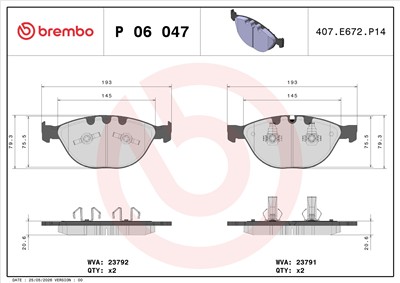 BREMBO P 06 047 Číslo výrobce: 23791. EAN: 8020584059951.