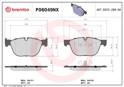 BREMBO P06049NX Číslo výrobce: 24170. EAN: 8020584130827.