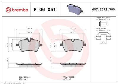 BREMBO P 06 051 Číslo výrobce: 23985. EAN: 8020584059999.