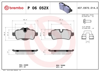 BREMBO P 06 052X Číslo výrobce: 24289. EAN: 8020584068571.