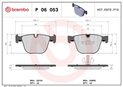 BREMBO P 06 053 Číslo výrobce: 23731. EAN: 8020584090176.