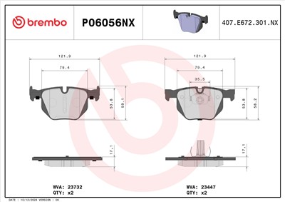 BREMBO P06056NX Číslo výrobce: 23447. EAN: 8020584130834.