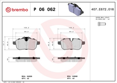 BREMBO P 06 062 Číslo výrobce: 24560. EAN: 8020584090268.