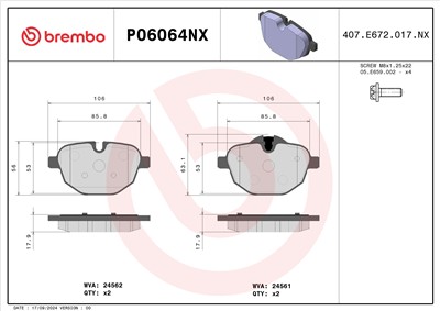 BREMBO P06064NX Číslo výrobce: 24561. EAN: 8020584130797.