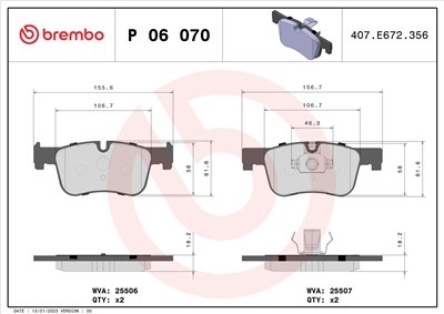 BREMBO P 06 070 Číslo výrobce: 25507. EAN: 8020584102640.