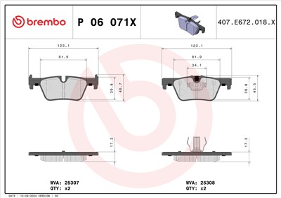 BREMBO P 06 071X Číslo výrobce: 25307. EAN: 8020584068625.