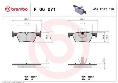 BREMBO P 06 071 Číslo výrobce: 25307. EAN: 8020584102657.