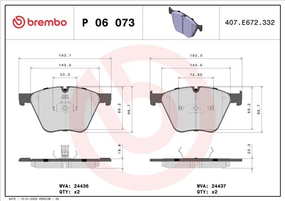 BREMBO P 06 073 Číslo výrobce: 24436. EAN: 8020584102671.