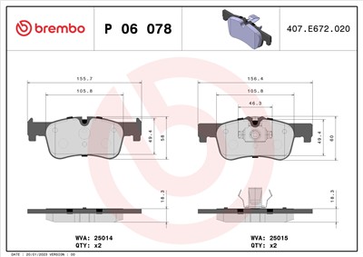BREMBO P 06 078 Číslo výrobce: 25014. EAN: 8020584102725.