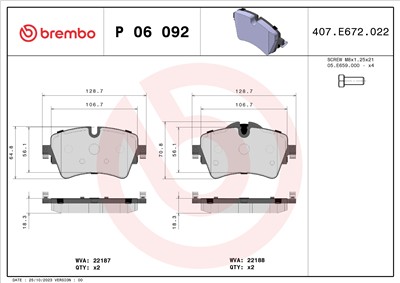 BREMBO P 06 092 Číslo výrobce: 22187. EAN: 8020584080139.