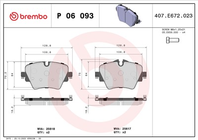 BREMBO P 06 093 Číslo výrobce: 25617. EAN: 8020584080092.