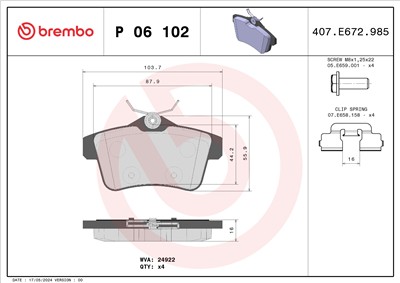 BREMBO P 06 102 Číslo výrobce: 24922. EAN: 8020584087305.