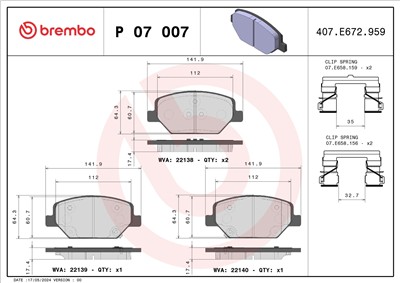 BREMBO P 07 007 Číslo výrobce: 22139. EAN: 8020584114650.