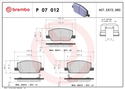 BREMBO P 07 012 Číslo výrobce: D2019 9144. EAN: 8020584115763.