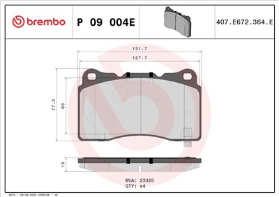 BREMBO P 09 004E Číslo výrobce: 23325. EAN: 8020584123249.