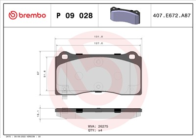 BREMBO P 09 028 Číslo výrobce: 26275. EAN: 8020584118986.