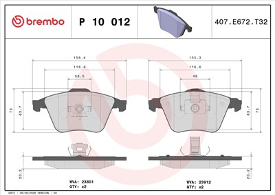 BREMBO P 10 012 Číslo výrobce: 23801. EAN: 8020584060117.