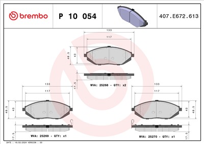 BREMBO P 10 054 Číslo výrobce: 25269. EAN: 8020584102848.