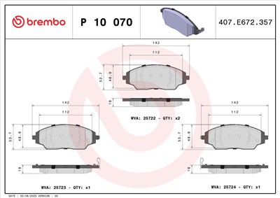 BREMBO P 10 070 Číslo výrobce: 25722. EAN: 8020584087350.