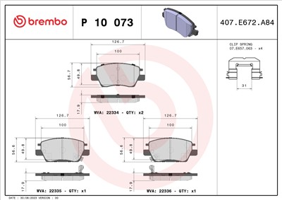 BREMBO P 10 073 Číslo výrobce: 22334. EAN: 8020584115282.