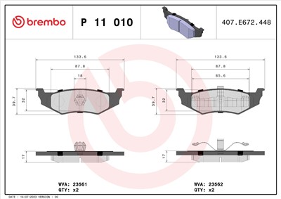 BREMBO P 11 010 Číslo výrobce: 23561. EAN: 8020584050477.