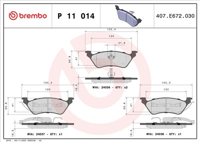 BREMBO P 11 014 Číslo výrobce: 24036. EAN: 8020584050514.