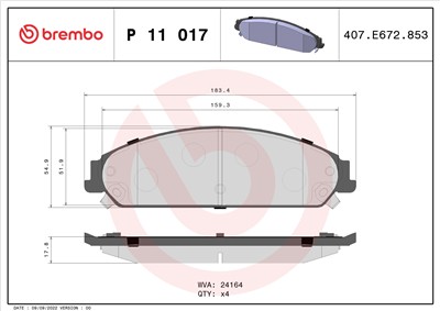 BREMBO P 11 017 Číslo výrobce: 24164. EAN: 8020584060131.
