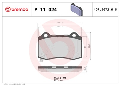 BREMBO P 11 024 Číslo výrobce: 24076. EAN: 8020584090459.