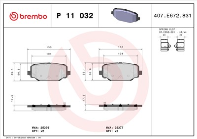 BREMBO P 11 032 Číslo výrobce: 25376. EAN: 8020584102862.