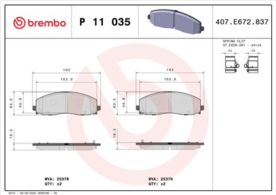 BREMBO P 11 035 Číslo výrobce: 25378. EAN: 8020584102893.
