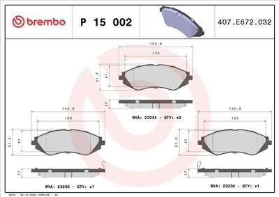 BREMBO P 15 002 Číslo výrobce: 23234. EAN: 8020584050552.
