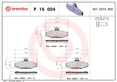BREMBO P 15 004 Číslo výrobce: 23243. EAN: 8020584050576.