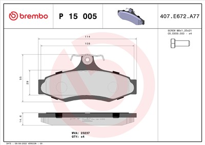 BREMBO P 15 005 Číslo výrobce: 23237. EAN: 8020584050583.