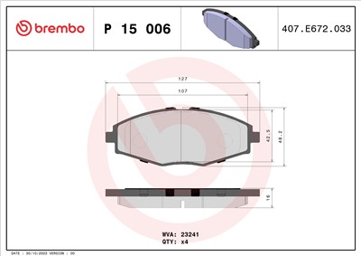 BREMBO P 15 006 Číslo výrobce: 23241. EAN: 8020584050590.