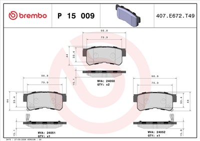 BREMBO P 15 009 Číslo výrobce: 24050. EAN: 8020584060179.