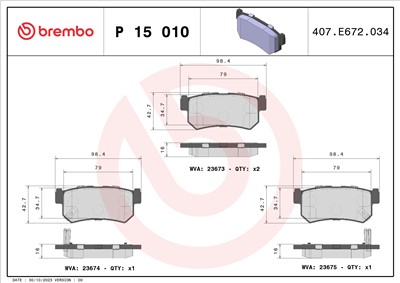 BREMBO P 15 010 Číslo výrobce: 23674. EAN: 8020584060186.