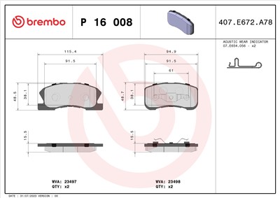 BREMBO P 16 008 Číslo výrobce: 23498. EAN: 8020584050682.
