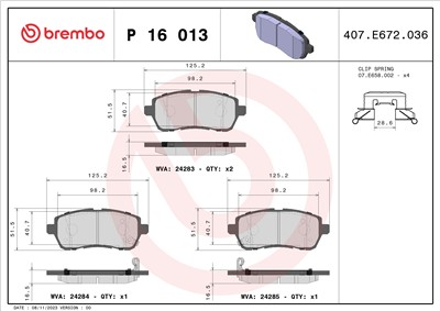 BREMBO P 16 013 Číslo výrobce: 24284. EAN: 8020584060230.