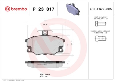 BREMBO P 23 017 Číslo výrobce: 20833. EAN: 8020584050873.