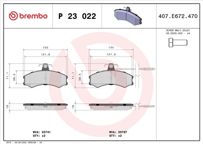 BREMBO P 23 022 Číslo výrobce: 20741. EAN: 8020584050927.