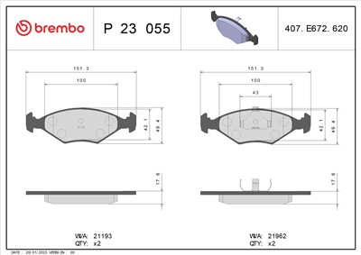BREMBO P 23 055 Číslo výrobce: 21193. EAN: 8020584051252.