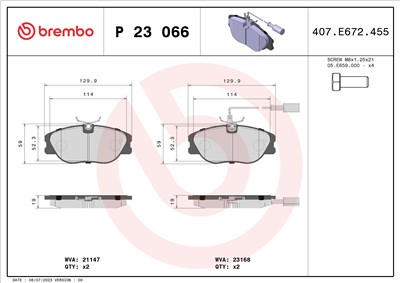 BREMBO P 23 066 Číslo výrobce: 21147. EAN: 8020584051368.