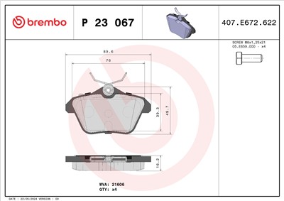 BREMBO P 23 067 Číslo výrobce: 21606. EAN: 8020584051375.