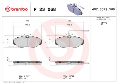 BREMBO P 23 068 Číslo výrobce: 21797. EAN: 8020584051382.