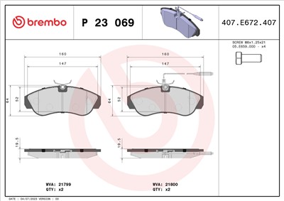 BREMBO P 23 069 Číslo výrobce: 21799. EAN: 8020584051399.