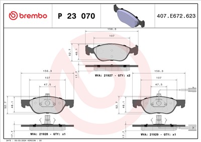 BREMBO P 23 070 Číslo výrobce: 21928. EAN: 8020584051405.