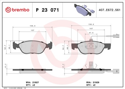 BREMBO P 23 071 Číslo výrobce: 21927. EAN: 8020584051412.