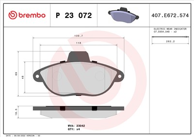 BREMBO P 23 072 Číslo výrobce: 23042. EAN: 8020584051429.