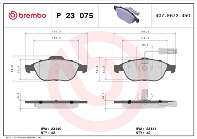 BREMBO P 23 075 Číslo výrobce: 23140. EAN: 8020584051450.